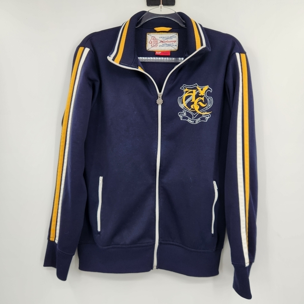 American Eagle Vtg Y2k Varsity Track Jacket Mens Size Small Navy Blue Yellow